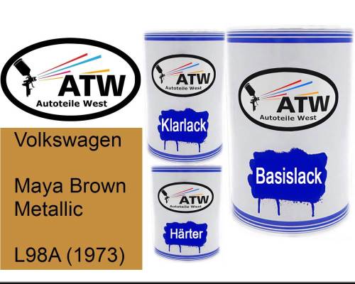 Volkswagen, Maya Brown Metallic, L98A (1973): 500ml Lackdose + 500ml Klarlack + 250ml Härter - Set, von ATW Autoteile West.